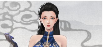 鬼谷八荒黑纱蓝金纹旗袍服饰MOD