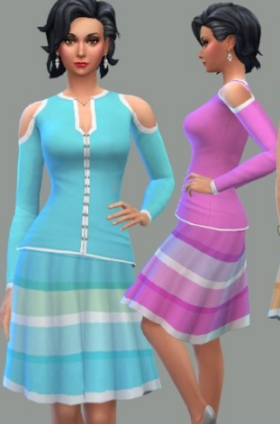 模拟人生4女性彩虹色褶皱长裙MOD