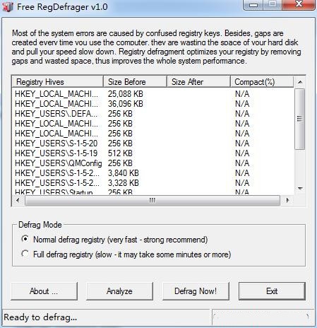 Free RegDefrager(注册表碎片清理软件)