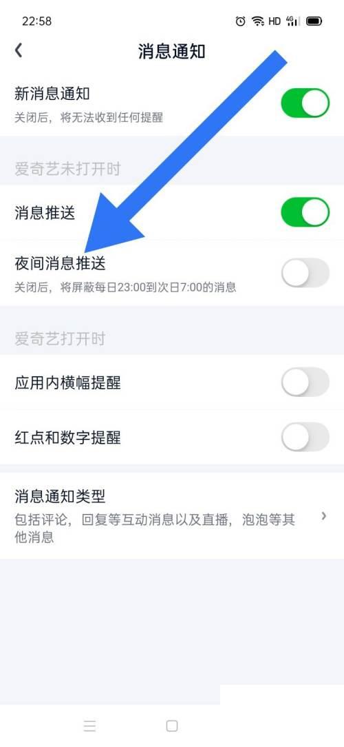 爱奇艺如何关闭夜间消息推送