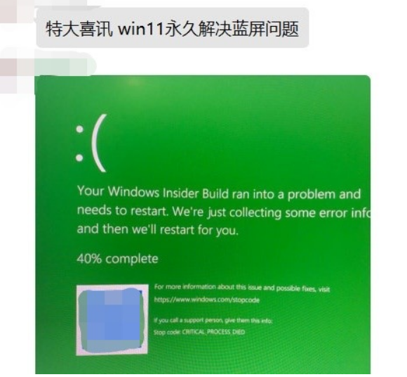 Win11永久解决蓝屏问题 全部转换成绿屏