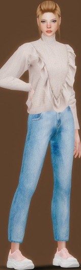 模拟人生4女性时尚花边高领毛衣MOD