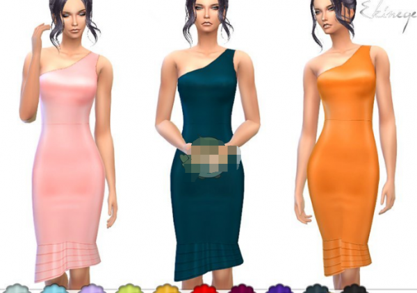 模拟人生4不对称荷叶边皮质长裙MOD