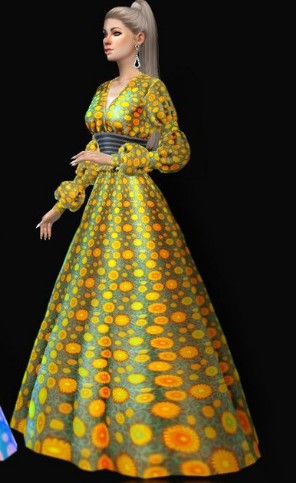 模拟人生4美丽印花束腰连衣裙MOD