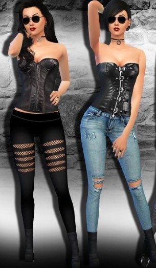 模拟人生4紧致露肩皮革上衣MOD