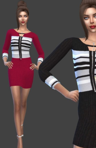 模拟人生4女性条纹拉链连衣裙MOD