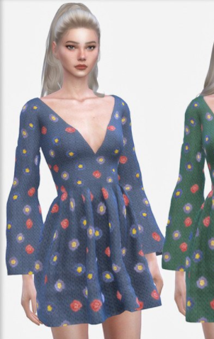 模拟人生4v领美丽印花连衣裙MOD