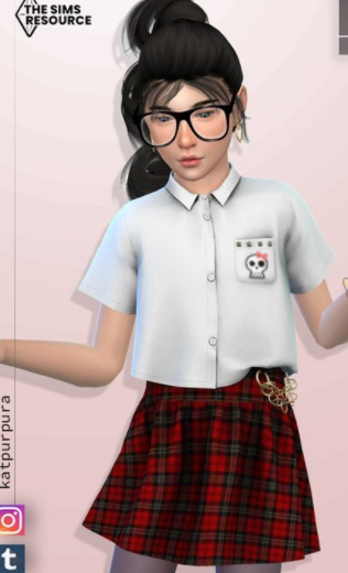 模拟人生4白色短袖网格短裙服装MOD