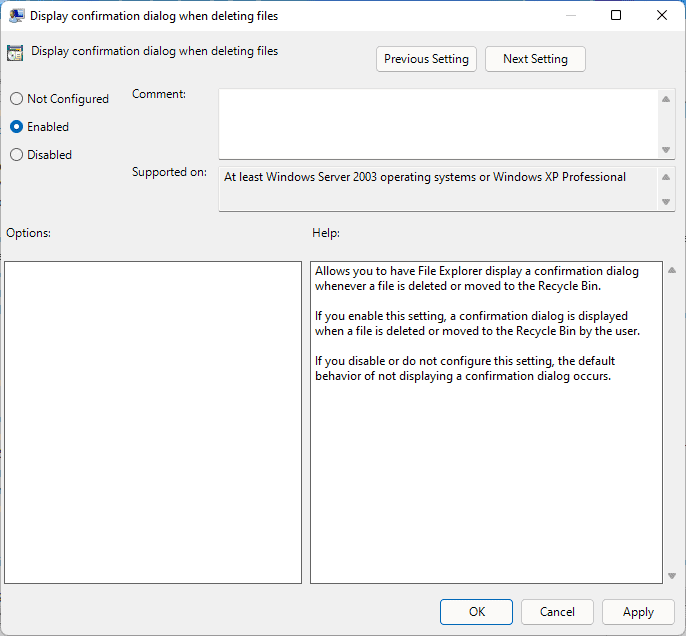 Win11系统启用文件删除确认的方法