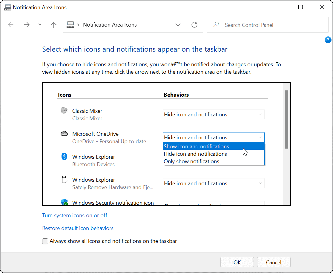 如何在 Win11 中显示任务栏角溢出图标