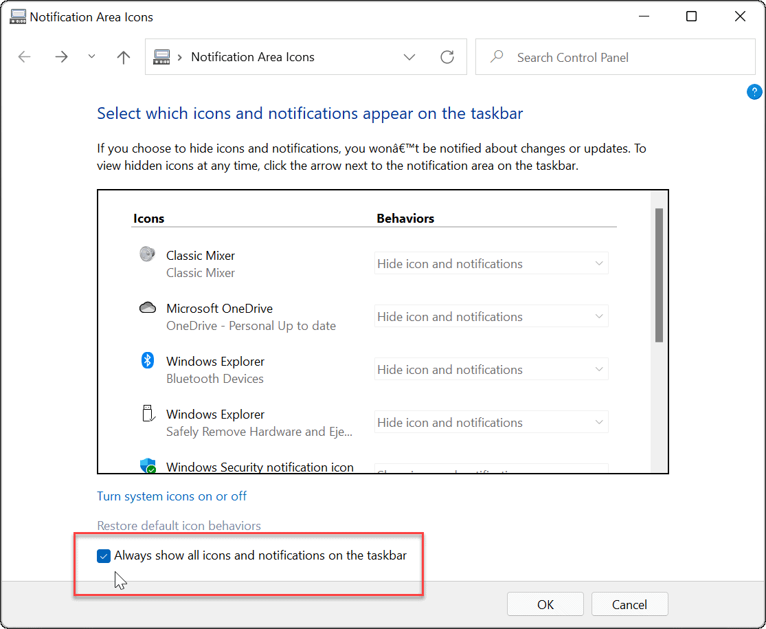 如何在 Win11 中显示任务栏角溢出图标