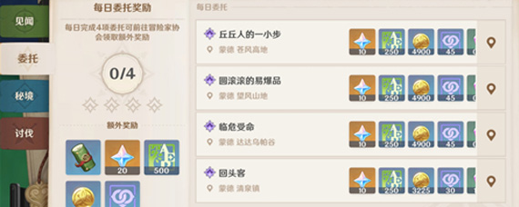 原神每日委托能获得多少奖励 每日委托经验和原石奖励介绍