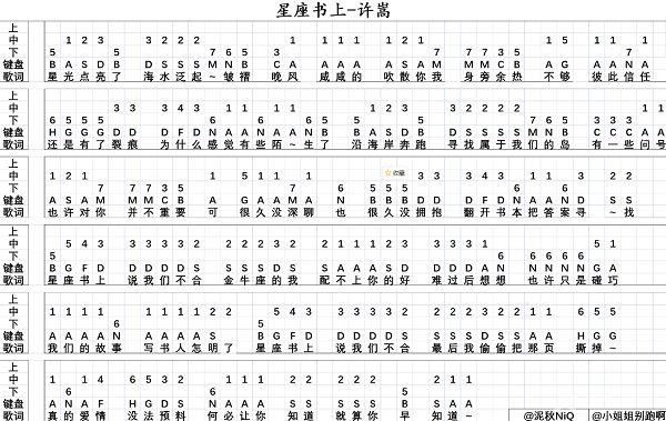 原神星座书上琴谱