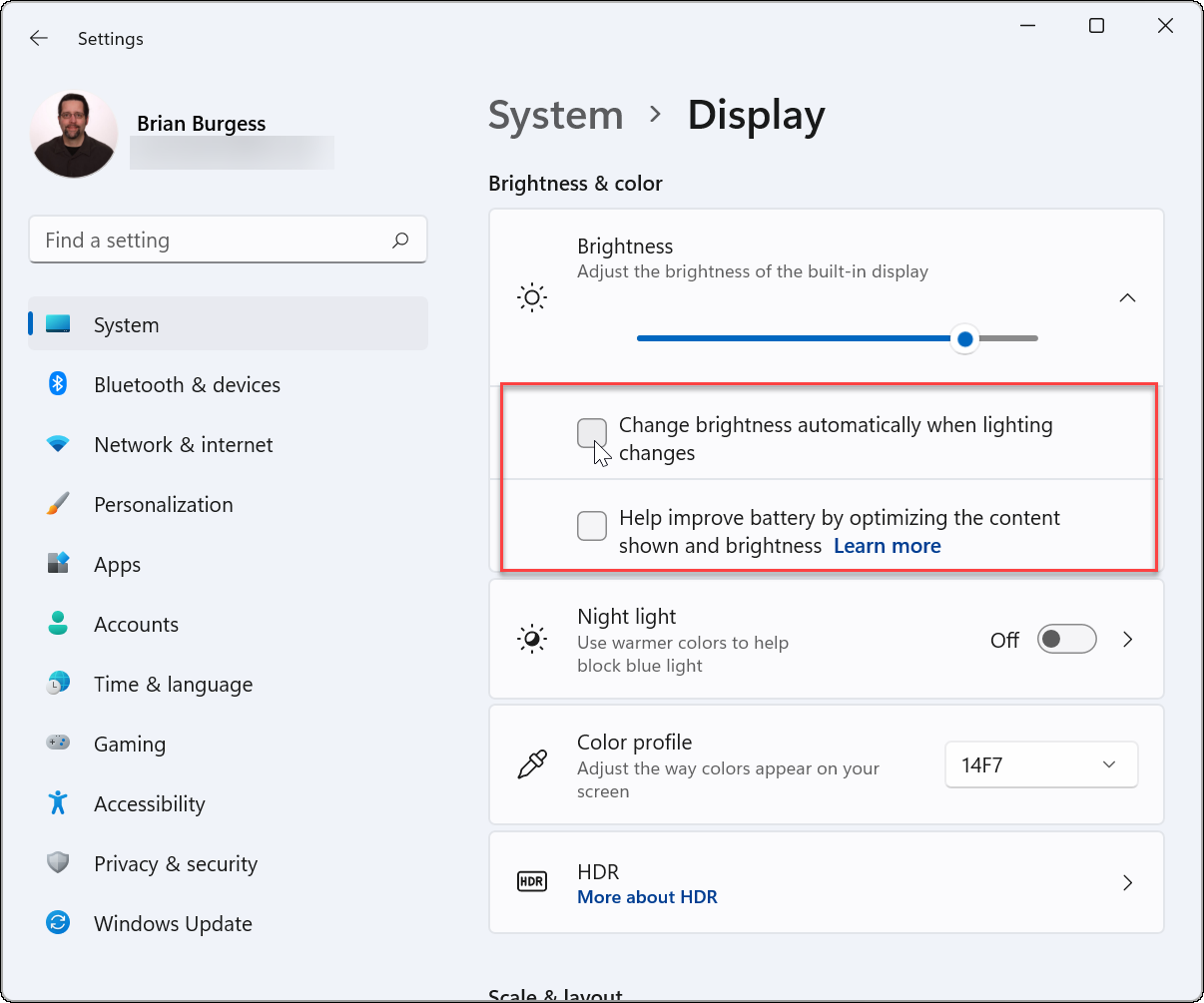 Win11系统关闭或管理自动亮度的方法