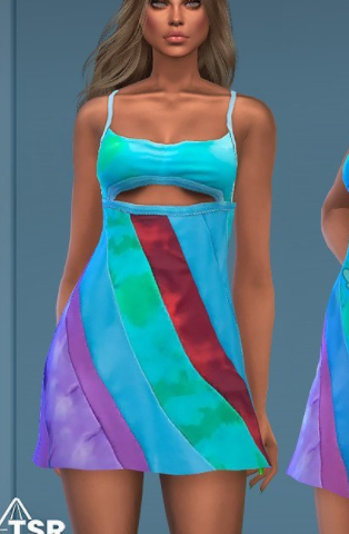 模拟人生4拼色u领连衣裙MOD