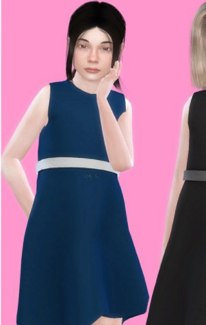 模拟人生4女孩纯色腰带连衣裙MOD