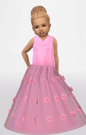 模拟人生4淡雅玫瑰花幼儿连衣裙MOD