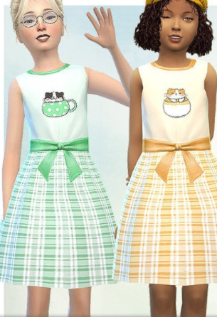 模拟人生4可爱猫咪格子连衣裙MOD