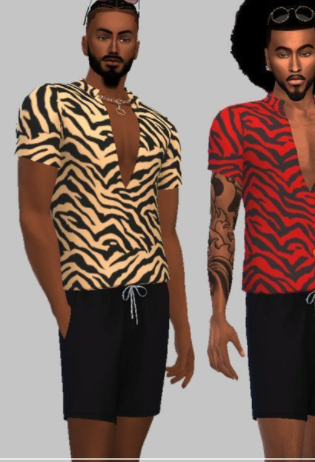 模拟人生4男士印花条纹衬衫MOD