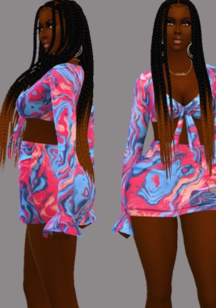 模拟人生4大理石印花油渍风格短裙MOD