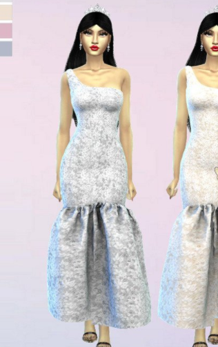 模拟人生4单露肩褶皱婚纱MOD