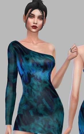 模拟人生4大理石印花斜边连衣裙MOD