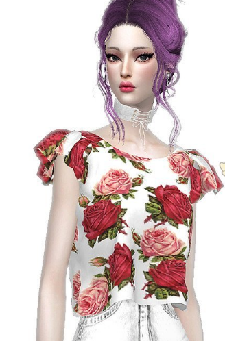 模拟人生4鲜艳印花花边上衣MOD