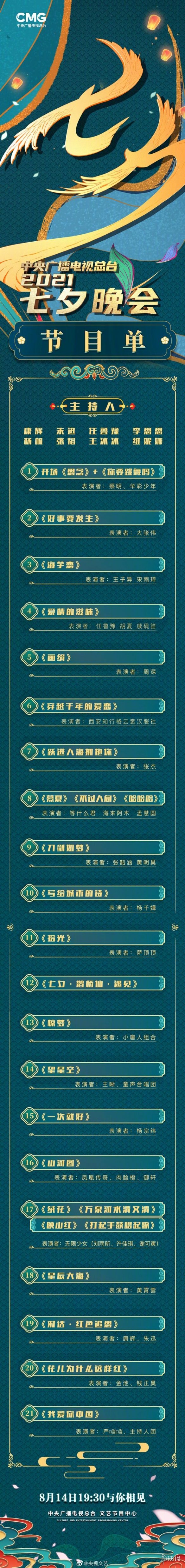央视七夕晚会节目单2021 央视七夕节目最新