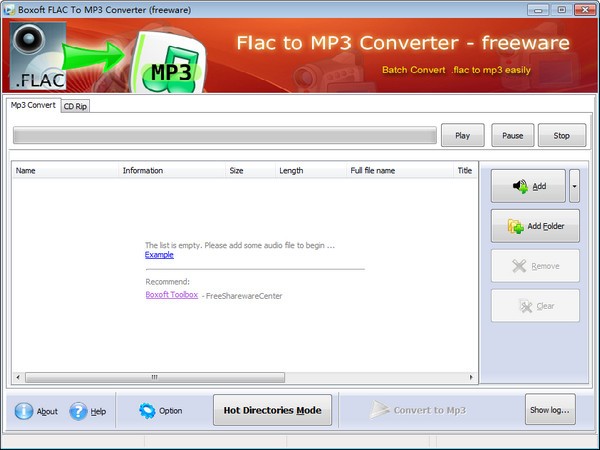 Boxoft free Flac to MP3 Converter(Flac转MP3格式工具)