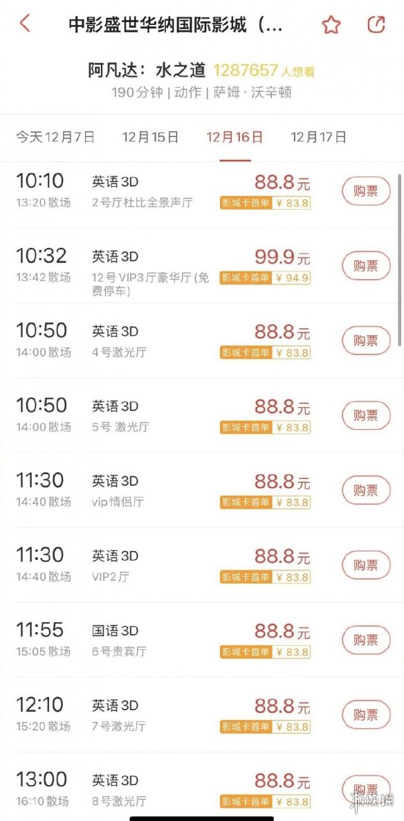 阿凡达2票价你能接受吗 阿凡达2票价多少钱