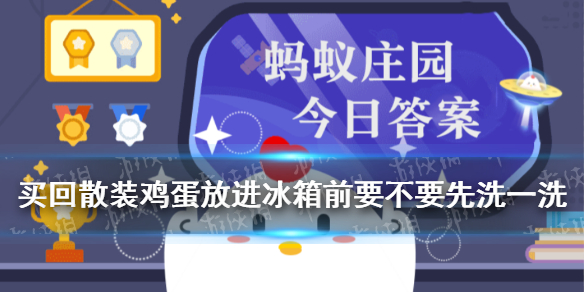 小鸡宝宝考考你买回散装鸡蛋，放进冰箱前，要不要先洗一洗
