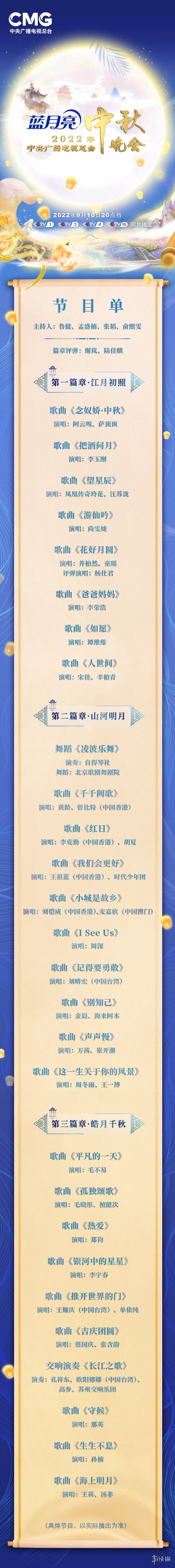 央视中秋晚会节目单 2022央视中秋晚会节目单官宣
