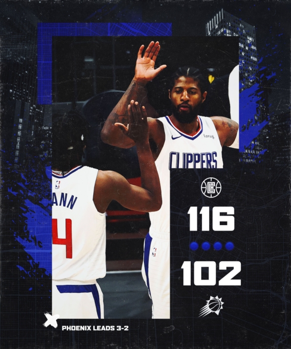 2021NBA季后赛西决G5快船客胜太阳 乔将军上40+扳回一城